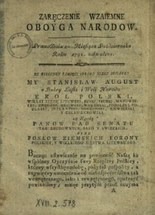 Zaręczenie Wzaiemne Oboyga Narodow : Prawo Dnia 20. Miesiąca Października Roku 1791. uchwalone