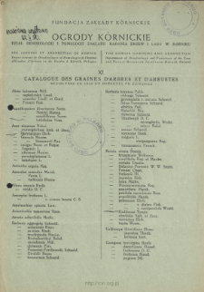 XI. Catalogue des graines d'arbres et d'arbustes r&eacute;colt&eacute;es en 1949 et offertes en echange