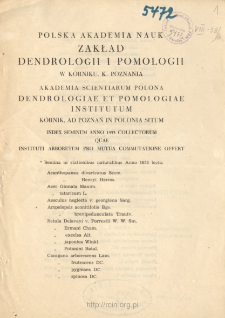 Index Seminum Anno 1953 Collectorum Quae Instituti Arboretum Pro Mutua Commutatione Offert