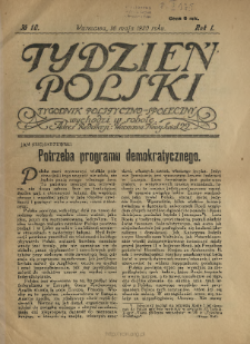 Tydzień Polski : tygodnik polityczno-społeczny : wychodzi w sobotę 1920 N.10