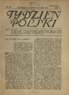 Tydzień Polski : tygodnik polityczno-społeczny : wychodzi w sobotę 1920 N.27