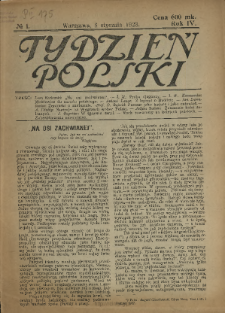 Tydzień Polski : tygodnik polityczno-społeczny : wychodzi w sobotę 1923 N.1