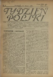 Tydzień Polski : tygodnik polityczno-społeczny : wychodzi w sobotę 1923 N.8