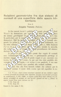 Relazioni geometriche fra due sistemi di normali di una superficie dello spazio hilberiano