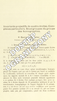 Invariants projectifs de quatre droites : complexes particuliers : sous-groupes du groupe des homographies