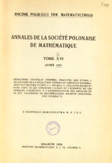 Annales de la Soci&eacute;t&eacute; Polonaise de Math&eacute;matique T. 16(1937), Table of contents and extras