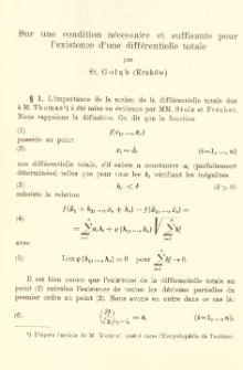 Sur une condition n&eacute;cessaire et suffisante pour l'existence d'une diff&eacute;rentielle totale