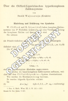 &Uuml;ber die Clifford-Lipschitzschen hyperkomplexen Zahlensysteme
