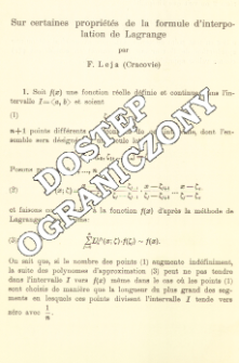 Sur certaines propri&eacute;t&eacute;s de la formule d'interpolation de Lagrange