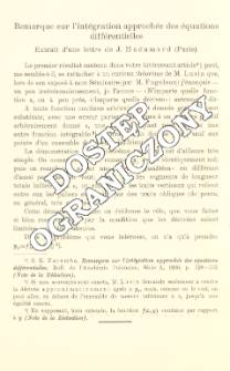 Remarque sur l'int&eacute;gration approch&eacute;e des &eacute;quations diff&eacute;rentielles : extrait d'une lettre de J. Hadamard