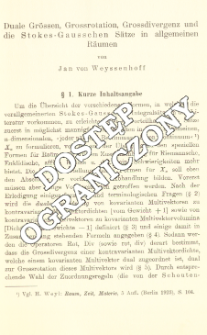Duale Gr&ouml;ssen, Grossrotation, Grossdivergenz und die Stokes-Gausschen S&auml;tze in allgemeinen R&auml;umen