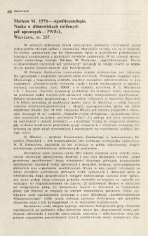 Markow M. 1978 - Agrofitocenologia. Nauka o zbiorowiskach roślinnych pól uprawnych - PWRiL, Warszawa, ss. 267 / Kwiatkowska A. J.