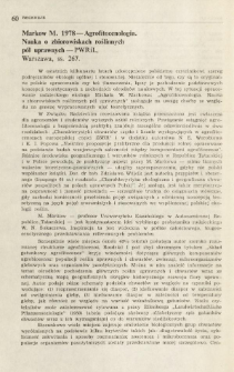 Markow M. 1978 - Agrofitocenologia. Nauka o zbiorowiskach roślinnych p&oacute;l uprawnych - PWRiL, Warszawa, ss. 267 / Kwiatkowska A. J.