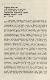 Problemy ekologiczne na I międzynarodowym sympozjum poświęconym biologii wodnych skąposzczet&oacute;w (Oligochaeta) (Sydney), Kolumbia Brytyjska, Kanada, 1-4 V 1979 r.)