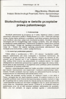 Biotechnologia w świetle przepisów prawa patentowego