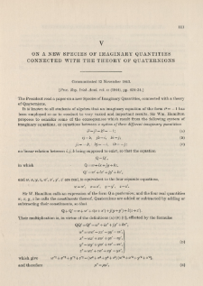On a new species of Imaginary Quantities connected with the Theory of Quaternions (1843)