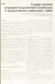 Przegląd pakiet&oacute;w program&oacute;w komputerowych stosowanych w analizie kwas&oacute;w nukleinowych i białek