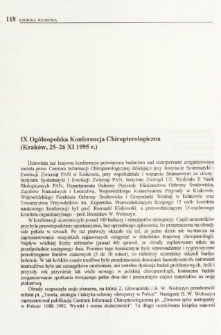 IX Ogólnopolska Konferencja Chiropterologiczna (Kraków, 25-26 XI 1995 r.)