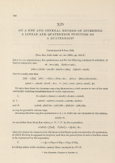 On a New and General Method of Inverting a Linear and Quaternion Function of a Quaternion (1862)