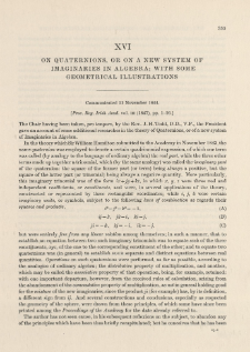 On Quaternions, or on a New system of Imaginaries in Algebra; with some Geometrical Illustrations (1844)
