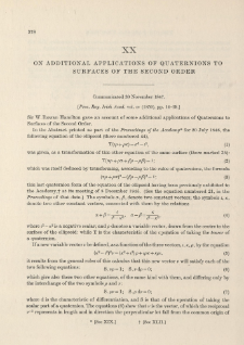 On additional applications of Quaternions to Surfaces of the Second Order (1847)