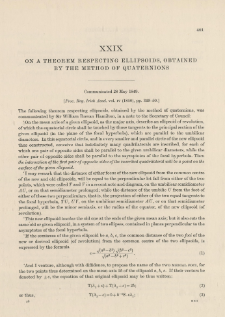 On a Theorem respecting Ellipsoids, obtained by the method of Quaternions (1849)
