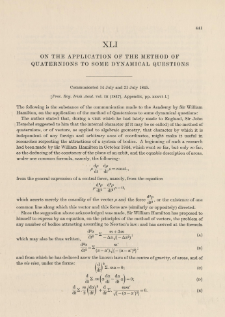 On the application of the Method of Quaternions to some Dynamical Questions (1845)