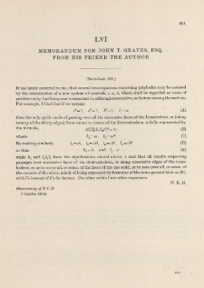 Memorandum for John T. Graves, Esq. from his friend the author (1856)