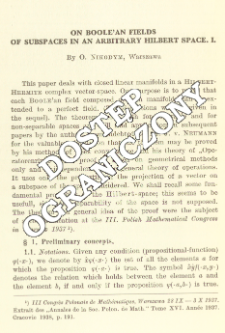 On Boole'an fields of subspaces n an arbitrary Hilbert space. I