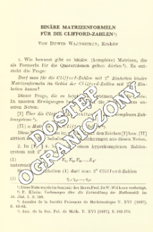 Bin&auml;re Matrizenformeln f&uuml;r die Clifford-Zahlen