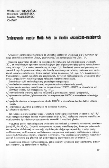 Zastosowanie warstw MoMn-FeSi do obud&oacute;w ceramiczno-metalowych = MoMn-FeSi layers application for ceramics-metal envelopes