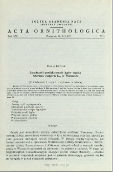 Liczebność i produktywność lęg&oacute;w szpaka Sturnus vulgaris L., w Warszawie