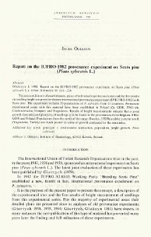 Report on the IUFRO-1982 provenance experiment on Scots pine (Pinus sylvestris L.)