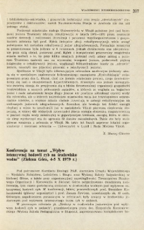 Konferencja na temat "Wpływ intensywnej hodowli ryb na środowisko wodne" (Zielona G&oacute;ra, 4-5 X 1979 r.)