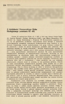 Z działalności Warszawskiego Klubu Ekologicznego (seminaria 82-85)