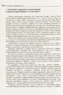 1. europejskie sympozjum na temat ekologii i ochrony źródeł (Münster, 6-10 III 1996 r.)