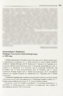 Sprawozdanie z działalności Polskiego Towarzystwa Hydrobiologicznego w 1995 roku
