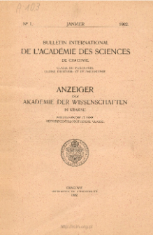 Anzeiger der Akademie der Wissenschaften in Krakau, Philologische Klasse, Historisch-Philosophische Klasse. (1902) No. 1 Janvier