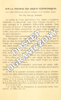 Sur la th&eacute;orie des objects g&eacute;om&eacute;triques