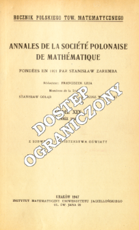 Annales de la Société Polonaise de Mathématique T. 19 (1946), Spis treści i dodatki