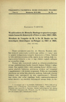 Wyniki ankiety dr. Henryka Raabego w sprawie występowania komarów domowych w Polsce w roku 1924 i 1925 = Résultats de l'enquête de M. le Dr. H. Raabe sur les moustiques domestiques en Pologne en 1924 et 1925