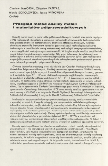 Przegląd metod analizy metali i materiał&oacute;w p&oacute;łprzewodnikowych = Methods of analysis of metals and semiconductors