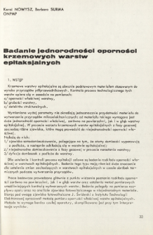 Badanie jednorodności oporności krzemowych warstw epitaksjalnych = Investigations of homogenity of silicon epitaxial layers resistivity