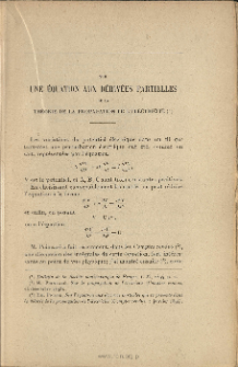 Sur une équation aux dérivées partielles de la théorie de la propagation de l'électricité