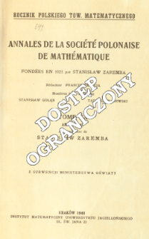 Annales de la Soci&eacute;t&eacute; Polonaise de Math&eacute;matique T. 20 (1947), Table of contents and extras