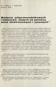 Badania p&oacute;łprzewodnikowych roztwor&oacute;w stałych za pomocą sond elektronowych i jonowych = Research in semiconductor dolid solutions by means of electron and ion probes