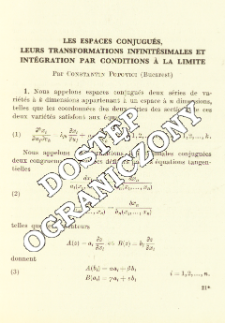 Les espaces conjugu&eacute;s, leurs transformations infinit&eacute;simales et int&eacute;gration par conditions &agrave; la limite