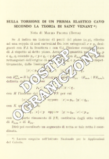 Sulla torsione di un prisma elastico cavo secondo la teoria di Saint Venant