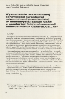 Wyznaczanie wewnętrznej sprawności kwantowej rekombinacji promienistej w monokrystaliczny GaAs z pomiarów fotoluminescencji heterostruktur GaAs-AlxGa1-xAs