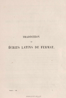 Traduction des ecrits latins de Fermat. Restitution des deux livres des lieux plans d'Apollonius de Perge. Livre I